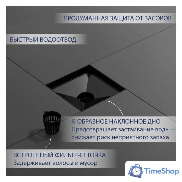 Трап/канал Lauter 2140062-L1MB 150x150 (черный матовый) - Изображение №3 — Интернет-магазин Time-Shop