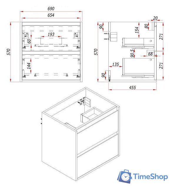  ЗОВ Тумба под умывальник Парма 70 P70LWP0MWHMC1A-LDSPW (белый/белый галифакс) - Изображение №7 — Интернет-магазин Time-Shop