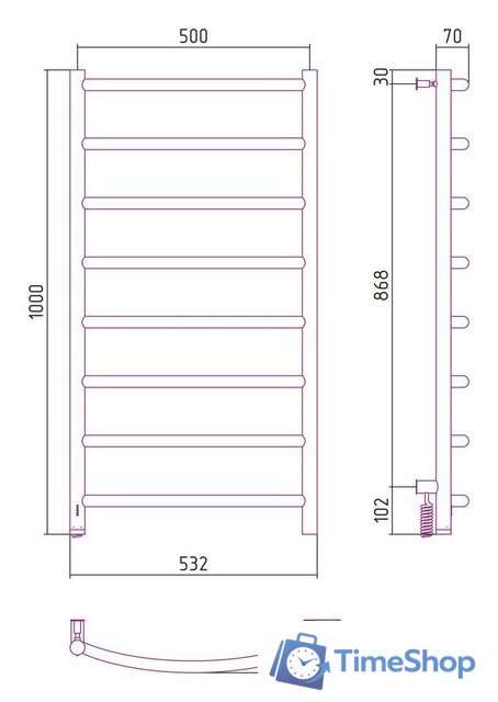 Полотенцесушитель Сунержа Галант 4.0 1000х500 МЭМ левый 31-0830-1050 - Изображение №4 — Интернет-магазин Time-Shop