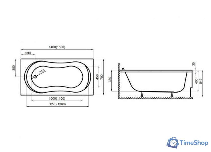 Ванна Polimat GRACJA 170x75 с ножками - Изображение №5 — Интернет-магазин Time-Shop
