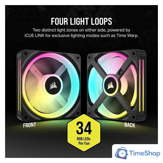 Комплект вентиляторов для корпуса с контроллером Corsair iCUE LINK QX120 RGB Triple Pack + Hub CO-9051002-WW - Изображение №4 — Интернет-магазин Time-Shop