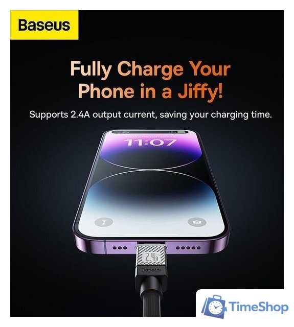 Кабель Baseus CoolPlay Series USB Type-A - Lightning (1 м, черный) - Изображение №17 — Интернет-магазин Time-Shop