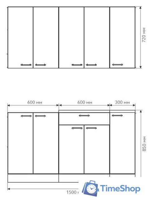 Готовая кухня Агута Альфа 1.5 (глиняный серый/сатин/дуб бунратти) - Изображение №2 — Интернет-магазин Time-Shop