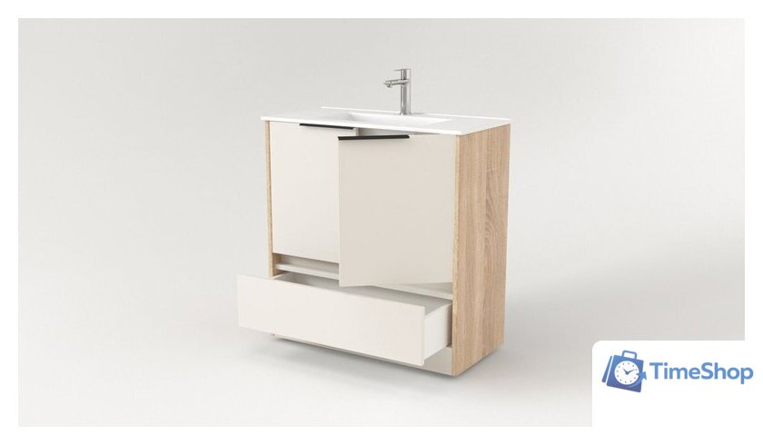  Дабер Тумба под умывальник 017 Тобага/Эридан 80 Т17.8Т.0.18Ч (бежевый/дуб бардолино/ручка черная) - Изображение №2 — Интернет-магазин Time-Shop