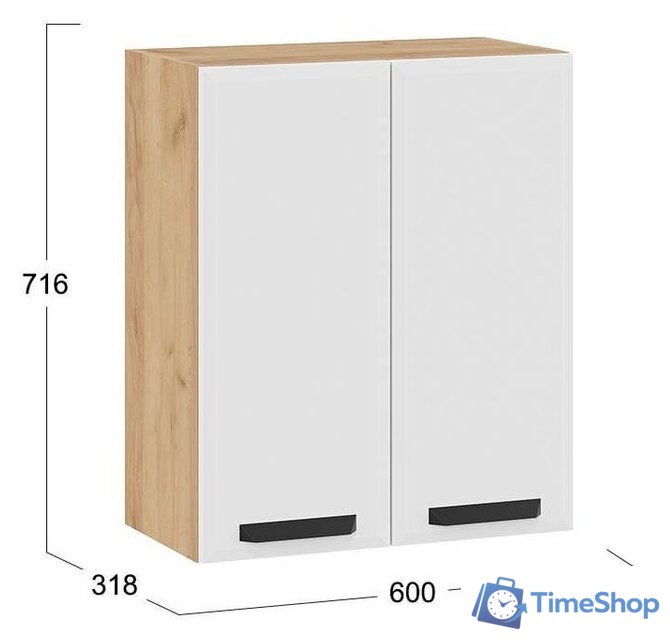 Шкаф навесной Трия Тиана 1В6 (дуб крафт золотой/белый супермат) - Изображение №3 — Интернет-магазин Time-Shop