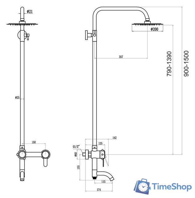 Душевая система  Fmark FS8345 - Изображение №2 — Интернет-магазин Time-Shop