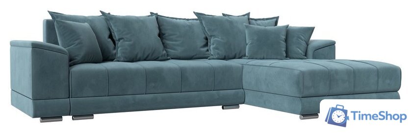 Угловой диван Лига диванов НордСтар правый 121106 (велюр бирюзовый/подушки велюр бирюзовый) - Изображение №1 — Интернет-магазин Time-Shop