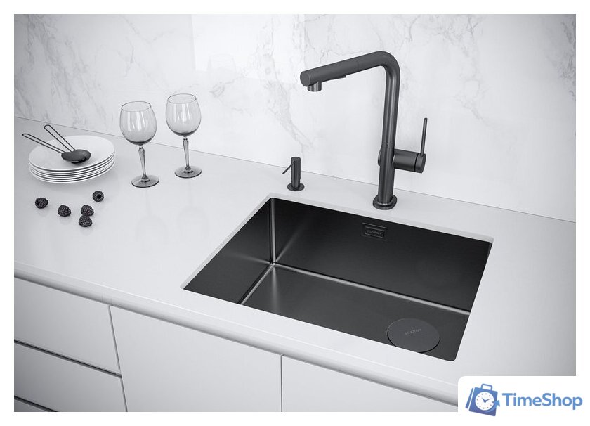 Кухонная мойка Paulmark NEXT-SKEW 54 UNI PM885444-GM (черный/вороненая сталь) - Изображение №3 — Интернет-магазин Time-Shop