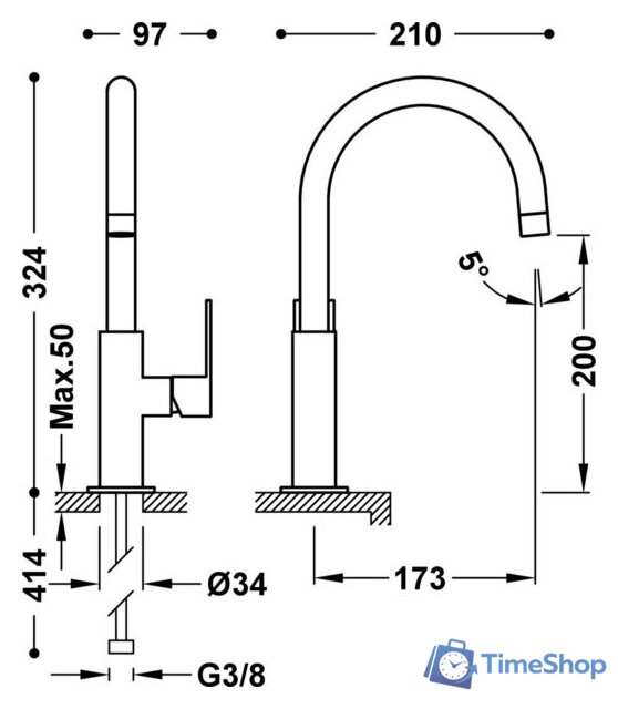 Смеситель Tres Loft-Colors 20020505BL - Изображение №2 — Интернет-магазин Time-Shop