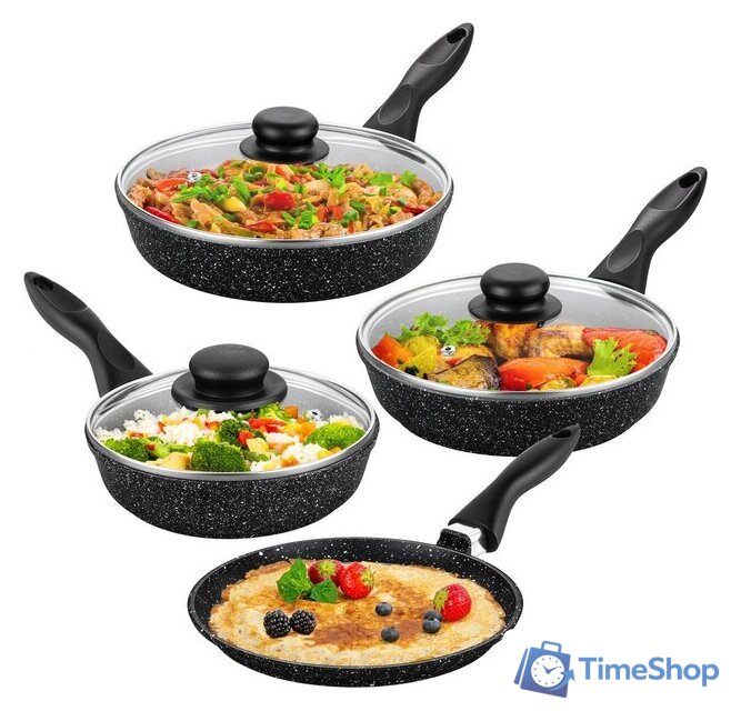 Набор сковород Elan Gallery Гармония вкуса 120112+4 (черный мрамор) - Изображение №5 — Интернет-магазин Time-Shop