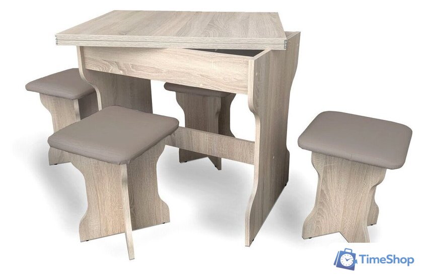 Обеденная группа Анмикс ЛДСП (дуб санома/кожзам капучино) - Изображение №3 — Интернет-магазин Time-Shop