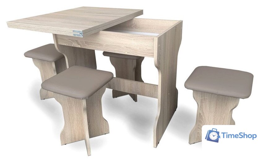Обеденная группа Анмикс ЛДСП (дуб санома/кожзам капучино) - Изображение №4 — Интернет-магазин Time-Shop