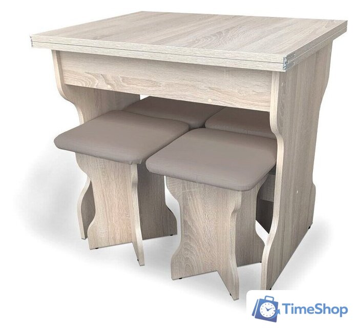 Обеденная группа Анмикс ЛДСП (дуб санома/кожзам капучино) - Изображение №1 — Интернет-магазин Time-Shop