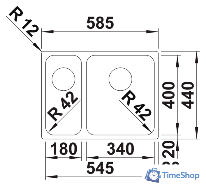 Кухонная мойка Blanco Solis 340/180-U 526128 (правая, полированная) - Изображение №2 — Интернет-магазин Time-Shop