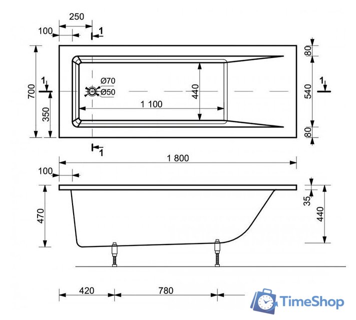 Ванна Эстет Дельта 180x70 ФР-00010113 - Изображение №8 — Интернет-магазин Time-Shop