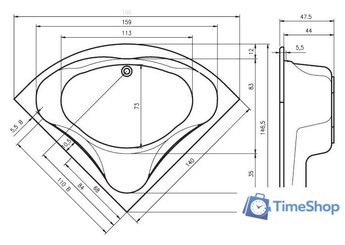 Ванна Riho Neo 140x140 (без ножек) - Изображение №2 — Интернет-магазин Time-Shop