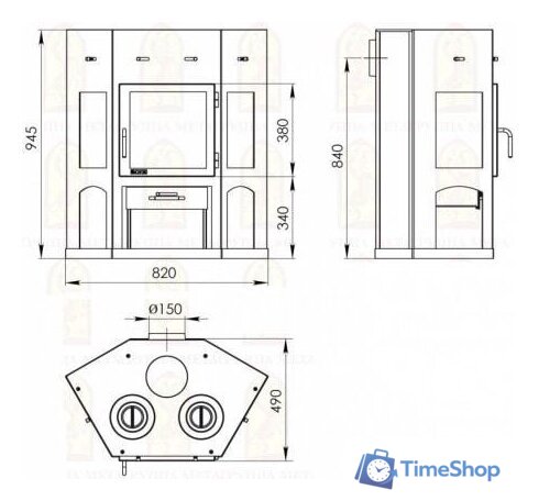 Свободностоящая печь-камин Мета-Бел Енисей с плитой АОТ-11.0 - Изображение №6 — Интернет-магазин Time-Shop