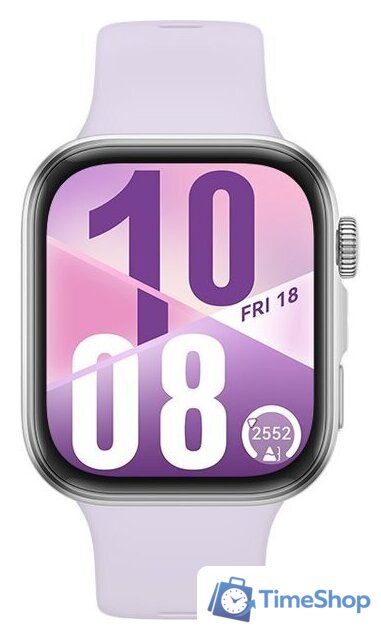 Умные часы Huawei Watch FIT 4 (серебристый, с сиреневым силиконовым ремешком, международная версия) - Изображение №3 — Интернет-магазин Time-Shop