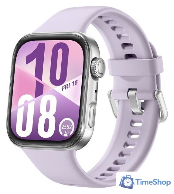 Умные часы Huawei Watch FIT 4 (серебристый, с сиреневым силиконовым ремешком, международная версия) - Изображение №1 — Интернет-магазин Time-Shop