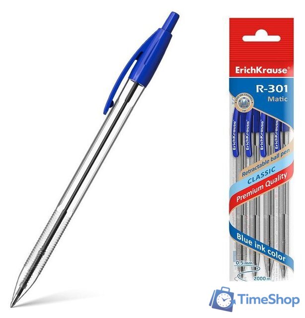 Набор шариковых ручек Erich Krause R-301 Classic Matic синий 46750 (4 шт) - Изображение №1 — Интернет-магазин Time-Shop