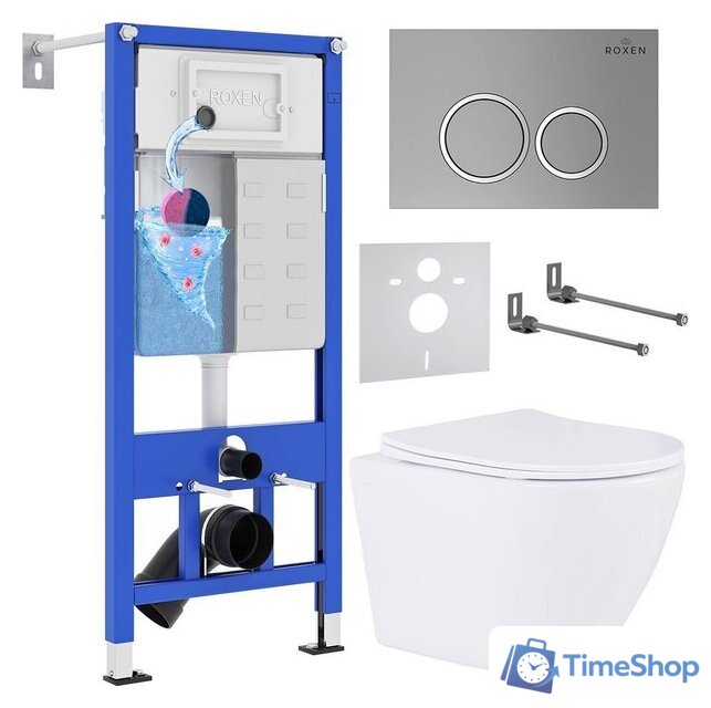 Унитаз подвесной Roxen Antares One Rimless 6 в 1 StounFix Dual Fresh 524734 (кнопка: матовая) - Изображение №1 — Интернет-магазин Time-Shop