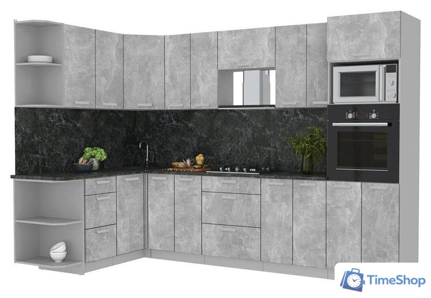 Готовая кухня Интерлиния Мила Лайт 1.68x3.0 левая (бетон/бетон/кастилло темный) - Изображение №1 — Интернет-магазин Time-Shop