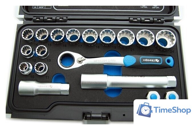 Набор трещотка с головками Hoegert Technik HT1R478 (18 предметов) - Изображение №2 — Интернет-магазин Time-Shop