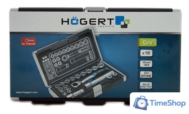 Набор трещотка с головками Hoegert Technik HT1R478 (18 предметов) - Изображение №5 — Интернет-магазин Time-Shop