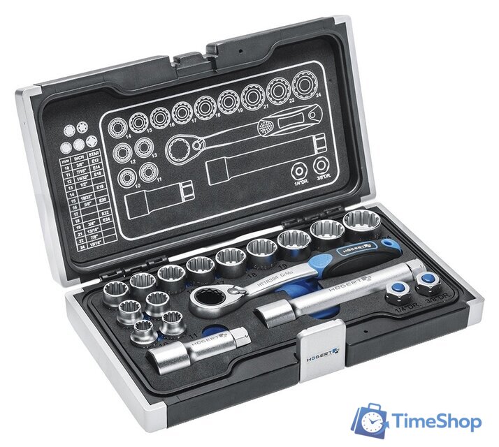 Набор трещотка с головками Hoegert Technik HT1R478 (18 предметов) - Изображение №1 — Интернет-магазин Time-Shop