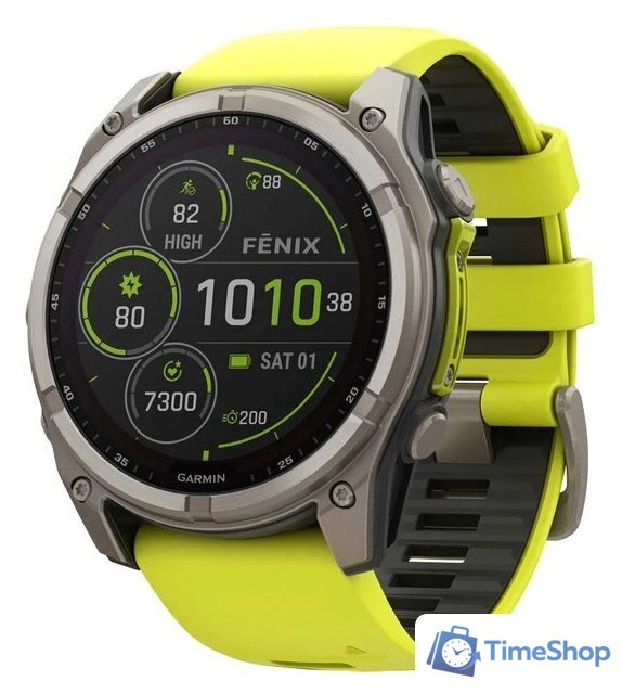 Умные часы Garmin Fenix 8 Solar, Sapphire 51мм (титановый, желтый силиконовый ремешок) - Изображение №1 — Интернет-магазин Time-Shop