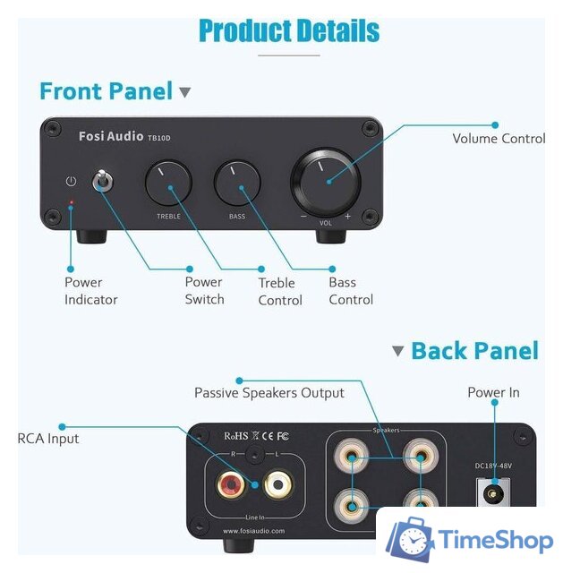 Усилитель мощности Fosi Audio TB10D (32V/5A) - Изображение №2 — Интернет-магазин Time-Shop