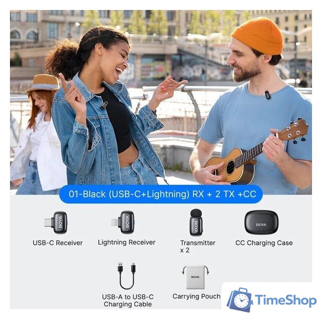Радиосистема BOYA Mini 2-01 (черный) - Изображение №2 — Интернет-магазин Time-Shop