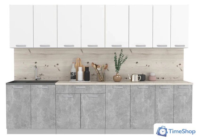 Готовая кухня Интерлиния Мила Лайт 3.0 (белый платинум/бетон/бискайская сосна) - Изображение №1 — Интернет-магазин Time-Shop