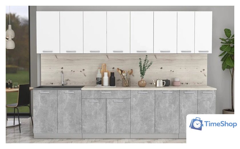 Готовая кухня Интерлиния Мила Лайт 3.0 (белый платинум/бетон/бискайская сосна) - Изображение №2 — Интернет-магазин Time-Shop