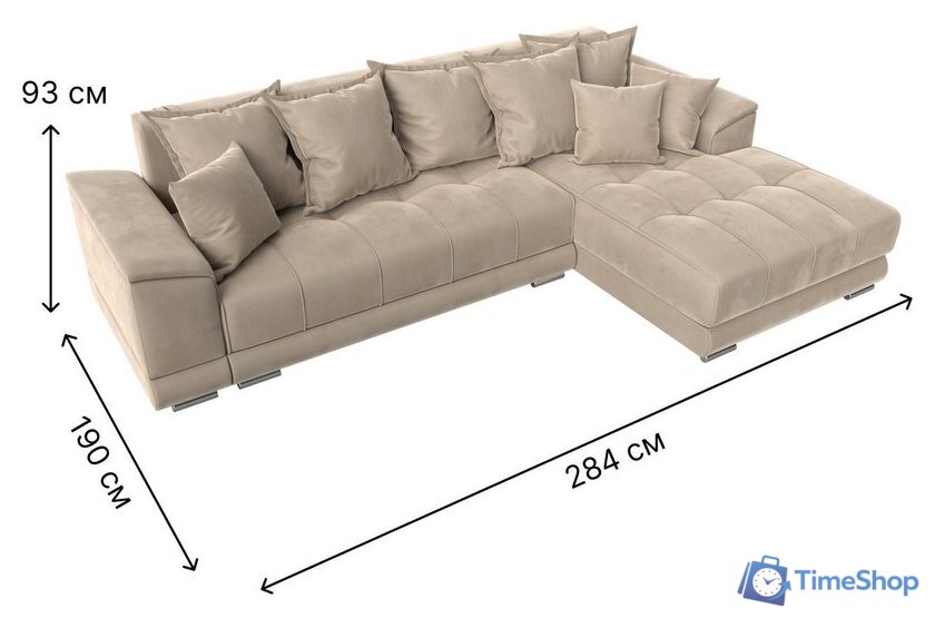 Угловой диван Лига диванов НордСтар правый 121105 (велюр бежевый/подушки велюр бежевый) - Изображение №9 — Интернет-магазин Time-Shop