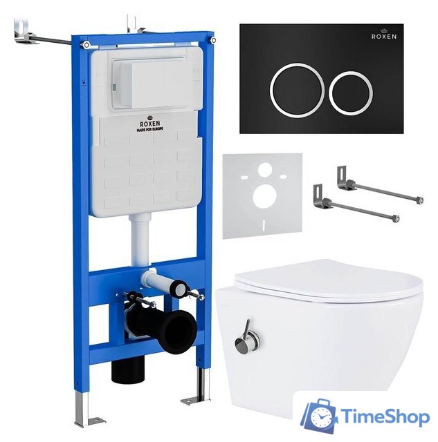Унитаз подвесной Roxen Antares Bidet в комплекте с инсталляцией StounFix Dual Fresh 6 в 1 906342 (кнопка: черный матовый) - Изображение №1 — Интернет-магазин Time-Shop