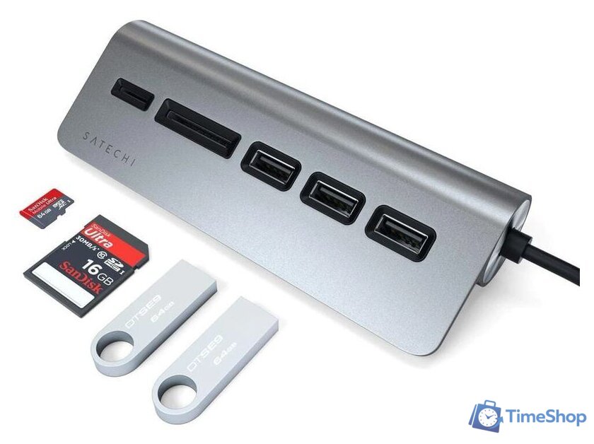 USB-хаб Satechi USB-C Combo Hub ST-TCHCRM (серый космос) - Изображение №4 — Интернет-магазин Time-Shop