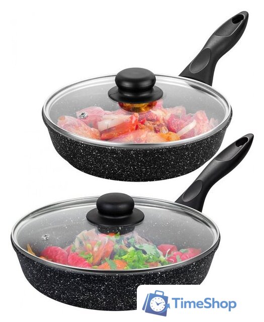 Набор сковород Elan Gallery Гармония вкуса 120219+2 (черный мрамор) - Изображение №5 — Интернет-магазин Time-Shop