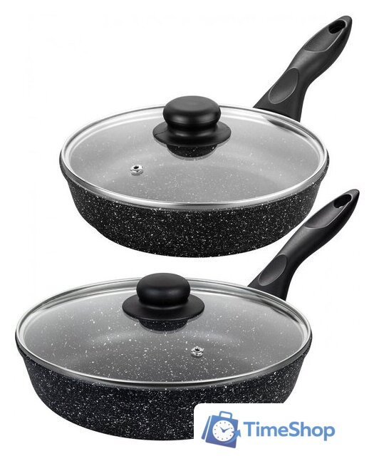 Набор сковород Elan Gallery Гармония вкуса 120219+2 (черный мрамор) - Изображение №1 — Интернет-магазин Time-Shop