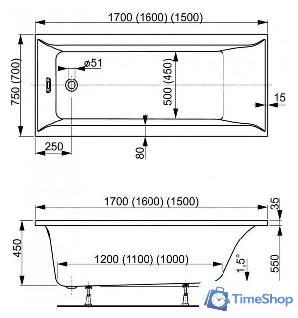 Ванна VagnerPlast Veronela 150x70 - Изображение №4 — Интернет-магазин Time-Shop