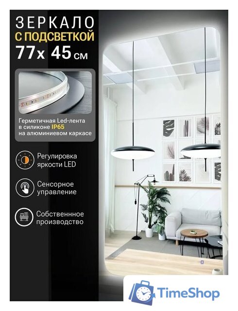 Зеркало с подсветкой  EMZE Smartphone 45x77 LED.SMART.45.77.4K (с подсветкой) - Изображение №2 — Интернет-магазин Time-Shop