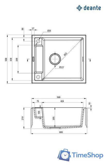 Кухонная мойка Deante ZRM_T103 - Изображение №2 — Интернет-магазин Time-Shop