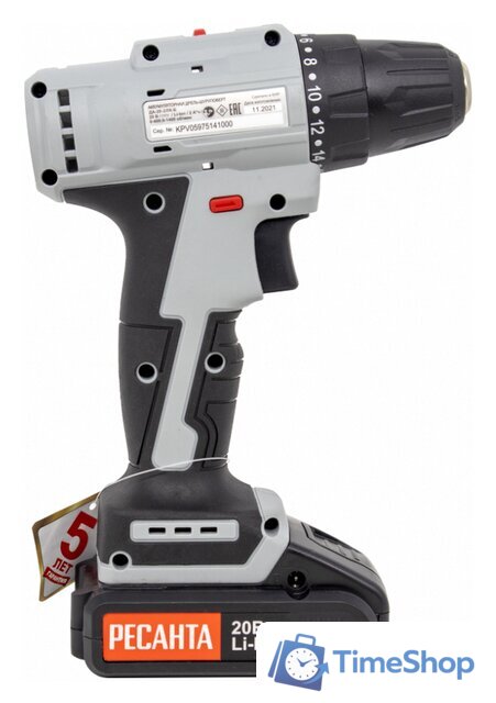 Дрель-шуруповерт Ресанта ДА-20-2ЛК-Б (с 2-мя АКБ, кейс) - Изображение №2 — Интернет-магазин Time-Shop