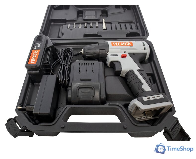 Дрель-шуруповерт Ресанта ДА-20-2ЛК-Б (с 2-мя АКБ, кейс) - Изображение №5 — Интернет-магазин Time-Shop