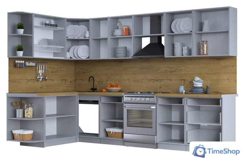 Готовая кухня Интерлиния Тренд 1.7x3.2 левая (белый/белый/кастилло темный) - Изображение №2 — Интернет-магазин Time-Shop