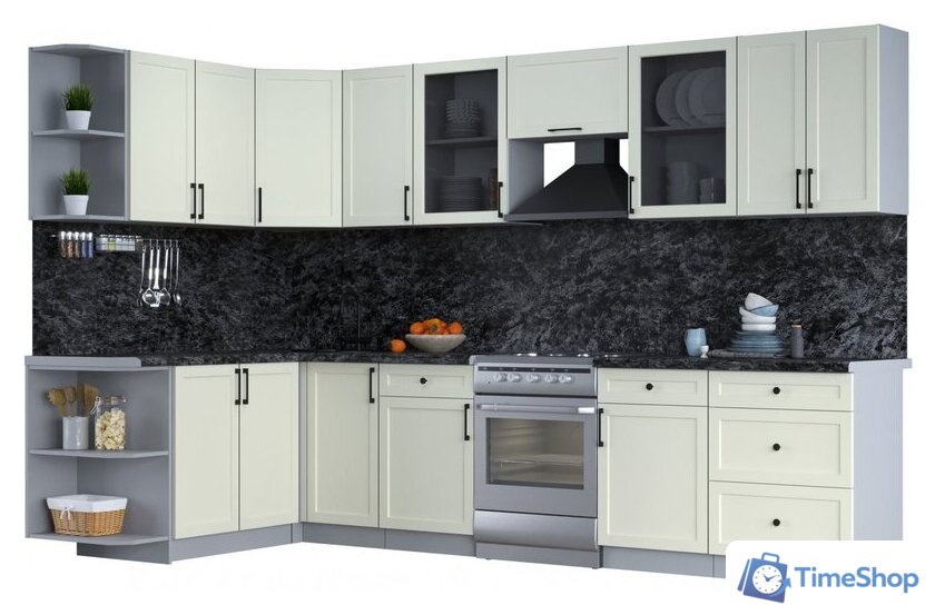 Готовая кухня Интерлиния Тренд 1.7x3.2 левая (белый/белый/кастилло темный) - Изображение №1 — Интернет-магазин Time-Shop