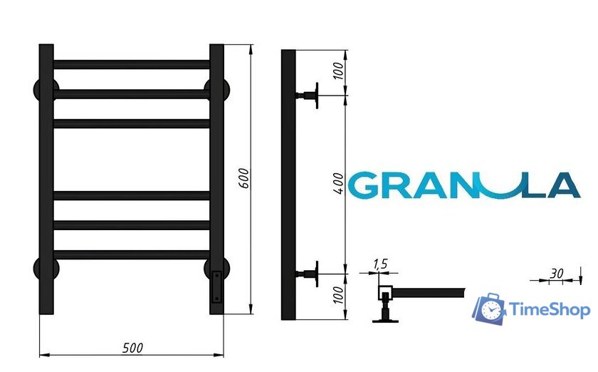 Полотенцесушитель Granula Квадро Сплит 50х60 (терморегулятор с таймером белый) - Изображение №6 — Интернет-магазин Time-Shop