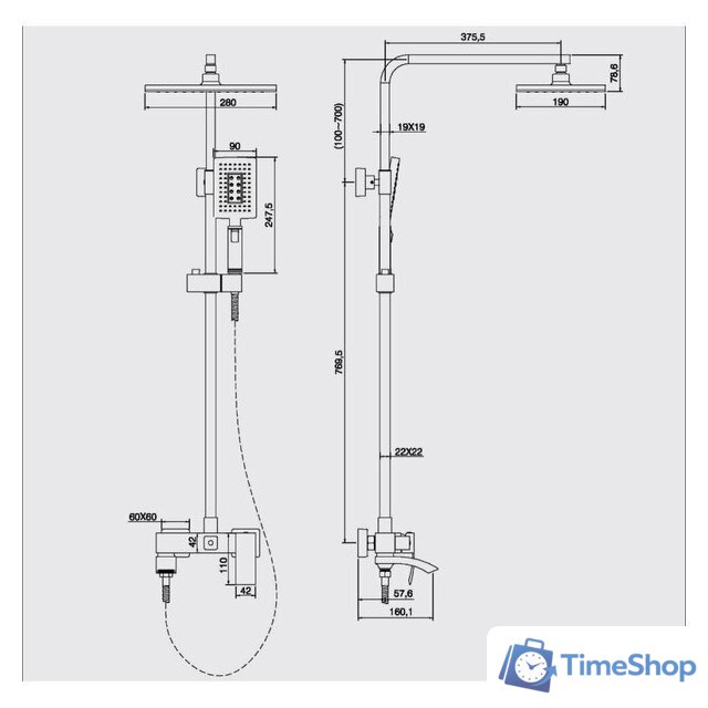 Душевая система  Kern K5057 Black - Изображение №2 — Интернет-магазин Time-Shop