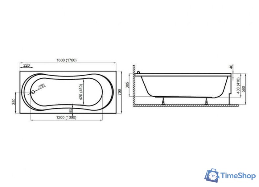 Ванна Polimat GRACJA 150x70 с ножками - Изображение №6 — Интернет-магазин Time-Shop