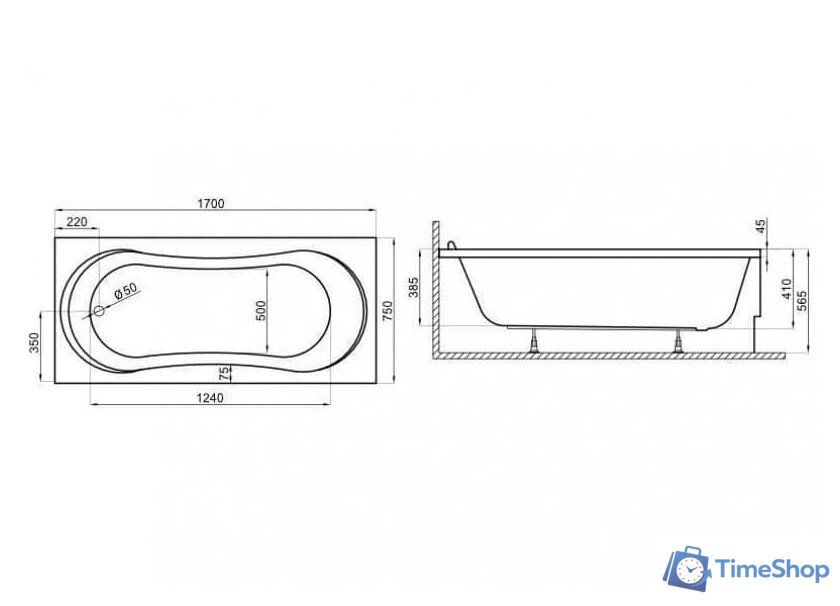 Ванна Polimat GRACJA 150x70 с ножками - Изображение №7 — Интернет-магазин Time-Shop
